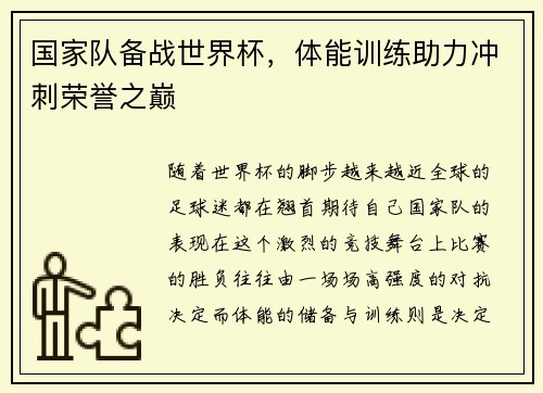国家队备战世界杯,体能训练助力冲刺荣誉之巅