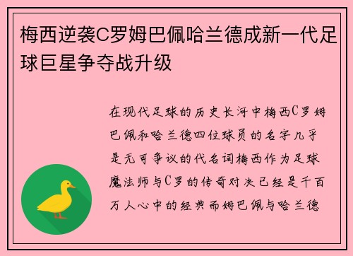 梅西逆袭C罗姆巴佩哈兰德成新一代足球巨星争夺战升级